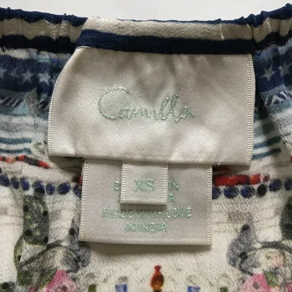 Camilla A-Line Frill Mini Dress Womens XS Blue Silk Floral Stripe Long Sleeve - Picture 7 of 14